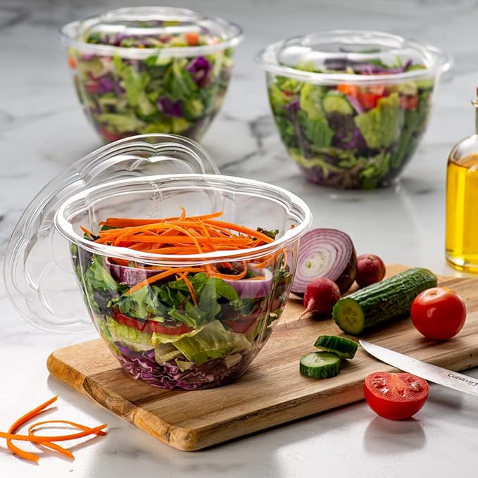 Comfy Package [48 oz. - 50 Count] Clear Plastic Salad Bowls with Lids, Disposable Salad Containers for Lunch - Perfect for Takeout, Salads, and Meal Prep