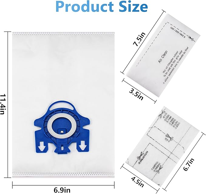 Improvedhand 12 Packs 3D Airclean Bags Replacement for Miele GN Vacuum Cleaner Bags Fit for Miele Classic C1 Complete C1 C2 C3 S2 S5 S8 S400 Series with 3 Motor Protection Filters, 3 AirClean Filters