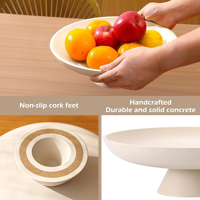 Large Decorative Bowl for Home Decor, Large Fruit Bowl for Kitchen Counter, Key Bowl for Entryway Table (Beige, Pedestal)