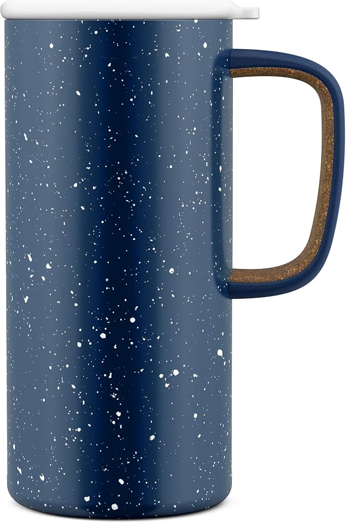 Ello Campy 18oz Stainless Steel Travel Mug with Handle and Leak Proof Lid | Vacuum Insulated Coffee Cup for Hot or Cold Drinks | Reusable, BPA Free | Gift for Coffee Lovers, Navy