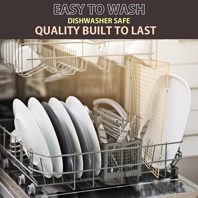 Cooling Rack for Baking, 2-Pack 16x10 Inches Baking Rack, Thick Wire Cookie Rack for Cooking, Roasting, Grilling, Drying, Oven Safe, Fits Half Sheet Pan, Gold