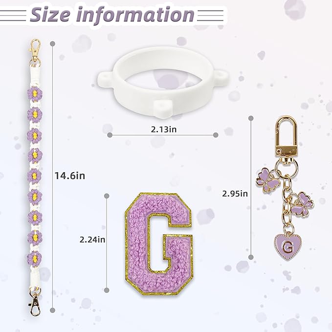 Cute Letter Charm Set Compatible with Owala Water Bottle 24 oz, 32 oz, 40 oz, Owala Kids, Owala Coffee Tumbler, Owala FreeSip – Includes Handle Strap, for Owala Accessories & Stanley Cup Accessories