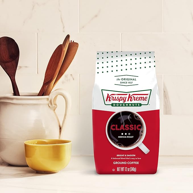 Krispy Kreme Doughnuts, Classic, Ground Coffee, Medium Roast, Bagged 12oz (Pack of 2)