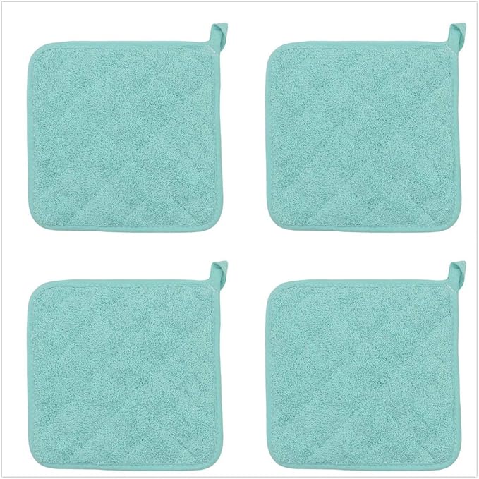 Cotton Pot Holders Cotton Made Machine Washable Heat Resistant Everyday Kitchen Basic Terry Pot Holder, Hot Pads, Trivet for Cooking and Baking Set of 4 (Sky Blue)