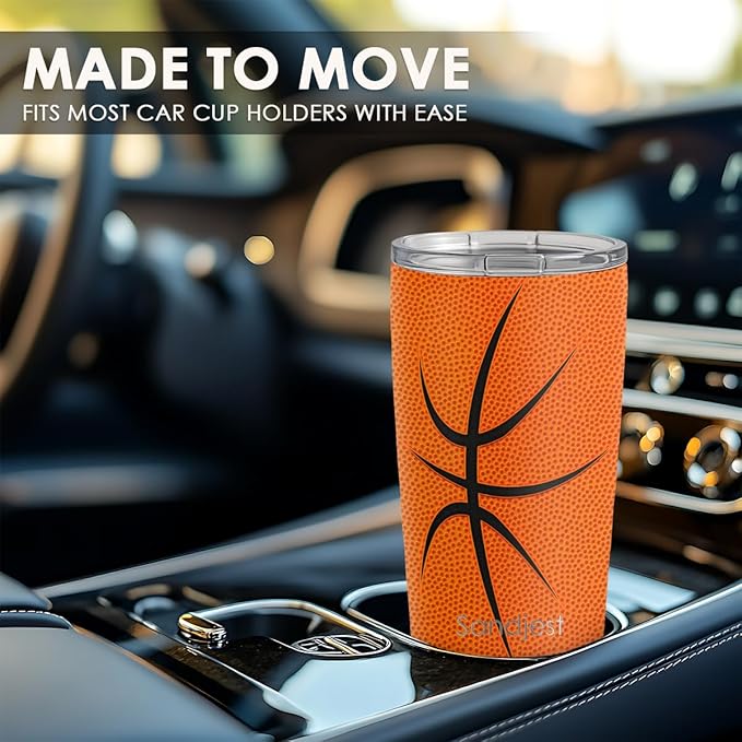 SANDJEST Basketball Tumbler 20oz Stainless Steel Insulated, Travel Coffee Cup, Sport Tumblers Gifts for Basketball Lovers, Men Women, Coach, Birthday, Christmas