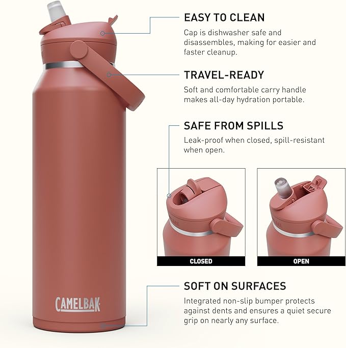 CamelBak Thrive Flip Straw Insulated Stainless Steel Water Bottle Sierra Red, 40oz