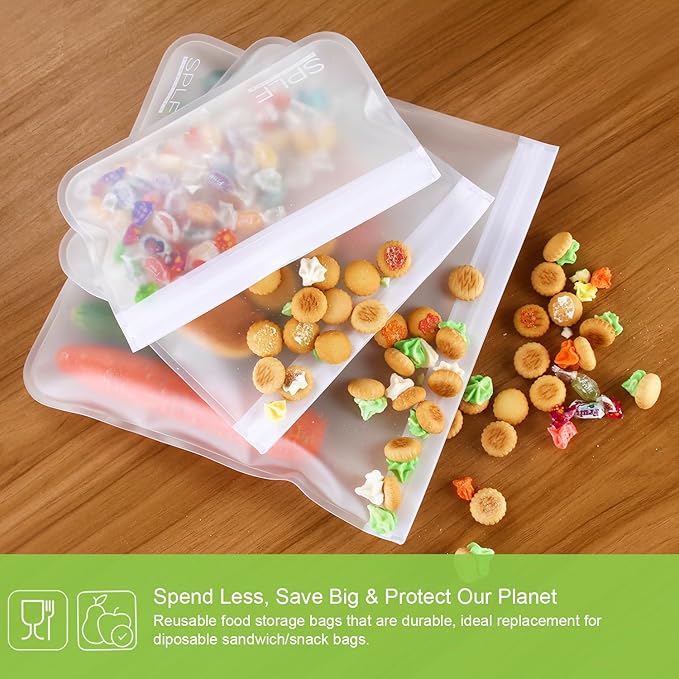 SPLF 10 Pack Reusable Sandwich Bags, Reusable Quart Bags Extra Thick Leak-proof Freezer Bags Bpa and Silicone Free for Marinate Meats, Cereal, Sandwich, Travel Items, Home Organization