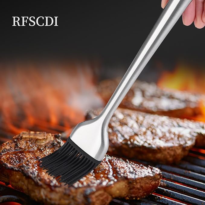 Heat-Resistant Kitchen Tongs and Basting Brush Set - 600℉ Stainless Steel Cooking Tongs with Metal Locking Mechanism - Ideal for Cooking, Grilling Steak, Baking Bread, and BBQ,(Silver 2Pcs)