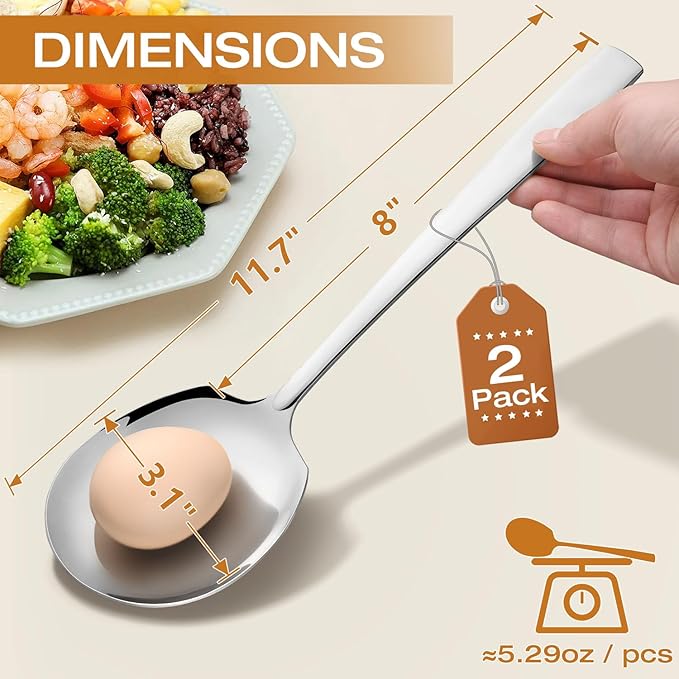 Extra Large Serving Spoons Set 11.7-Inch Serving Slotted Spoon and Serving Spoon 18/8 Stainless Steel Big Serving Utensil for Buffet, Parties, Catering - Dishwasher Safe(2-Pack, Silver)