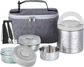 Lille Home Portable Insulated Lunch Box Set with Stainless Steel Cutlery, vacuum lunch box, to Keep Food Warm or Cool, Two Containers for Fruits and Sauces, Durable and Leak-Proof(GREY)