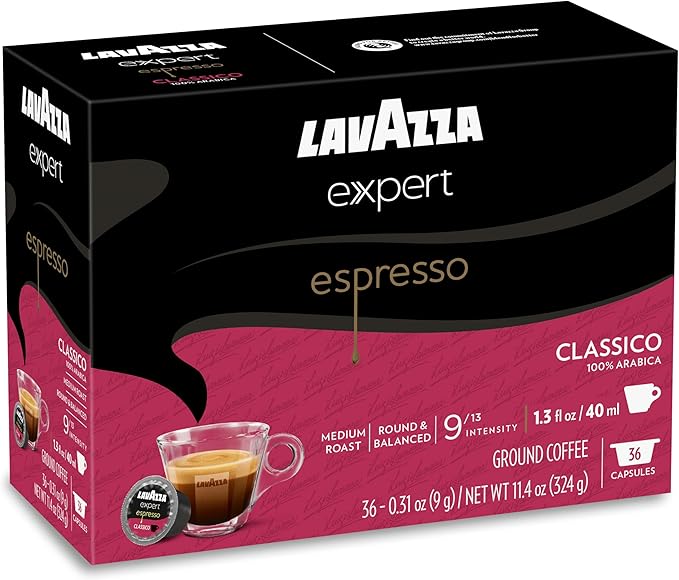Lavazza Expert Espresso Classico Capsules, Medium Roast, 100% Arabica, Compatible with Lavazza Classy Machines (36 Capsules)