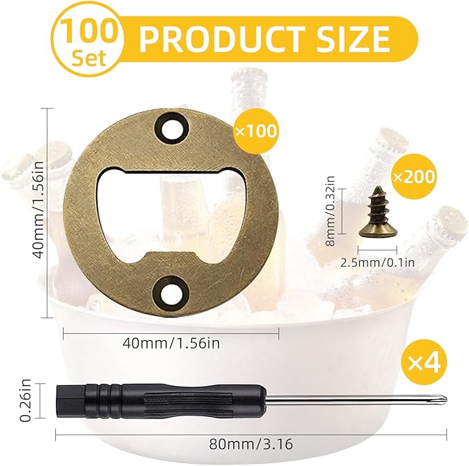 100 Set DIY Stainless Steel Metal Bottle Opener Insert Kits Bronze Resin (Bronze)