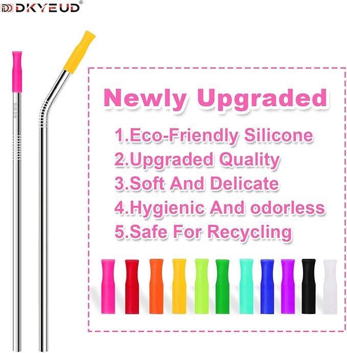 36PCS 12 Colors Food-Grade Metal Straws Reusable Silicone Tips,Only Fit Diameter 0.32In- 8mm Stainless Steel Straws, BPA Free, Eco-Friendly