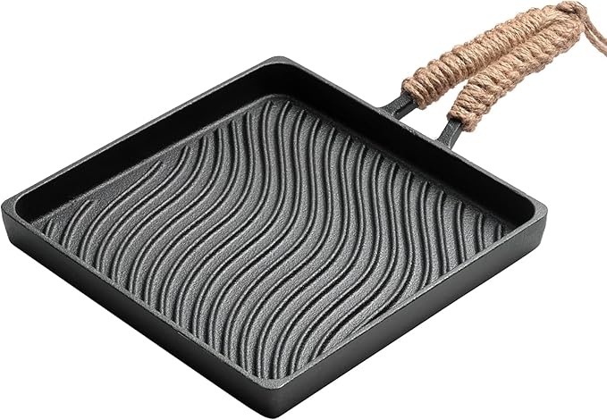 LI-GELISI Cast Iron Grill Pan, Square,Pre-seasoned Profession Steak Skillet,8.6 Inch
