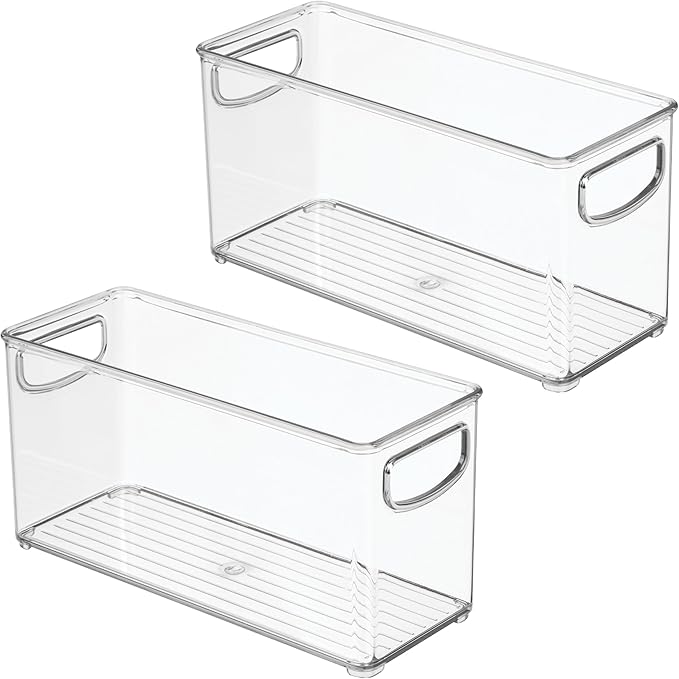 iDesign Plastic Stackable Pantry Bin - Storage Bin with Handles for Cabinets or Fridge - Set of 2 - Clear
