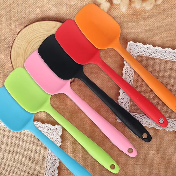 Silicone Spatulas, 8.2 inch Small Rubber Spoon Spatula Heat Resistant Seamless One Piece Design Non-Stick Spoonula Flexible Scrapers Baking Mixing Tool (6 Pcs)