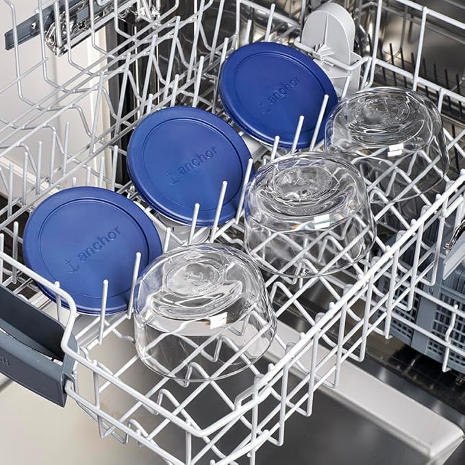 Anchor Hocking 2 Cup Glass Storage Containers with Lids, Set of 4 Glass Food Storage Containers with Navy SnugFit Lids