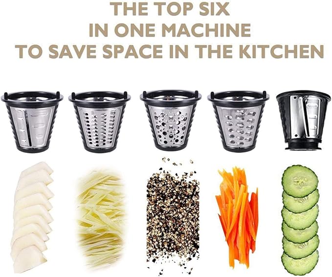 Homdox Electric Salad Maker, Professional Slicer Shredder Greater Electric Cheese Grater Salad Maker Machine Carrot Slicer with 4 Stainless Steel Rotary Blades, One-Touch Control, 150W