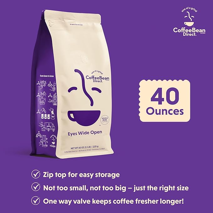 Coffee Bean Direct Eyes Wide Open, Whole Bean Coffee, Light Roast, 2.5 Pound Bag (Pack of 1)