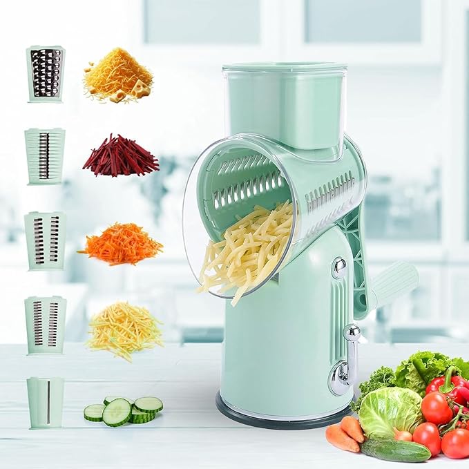 Chef Power Premium Quality Rotary Cheese Grater with Handle - Kitchen Accessories Cucumber Slicer Vegetable Salad Grater, Vegetable Grater - Cheese Grater (Light Green)