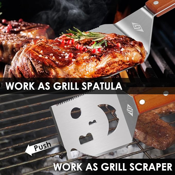 Grill Spatula for Outdoor Grill, 7-in-1 BBQ Spatula for Grill, 17 Inch Long Barbecue Tool, Perfect BBQ Gifts for Men (Color Box Packaging)