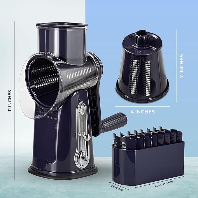 Chef Power Premium Quality 5 in 1 Cheese Grater Hand Crank - Stainless Steel Rotary Cheese Grater for Effortless Grating - Durable and Ergonomic Design for Professional and Home Use (Violet)