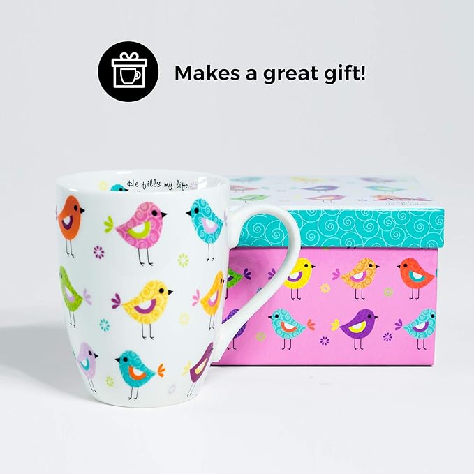 Divinity Boutique Inspirational Ceramic Mug with Birds-Psalm 103:5, He Fills My Life With Good Things, Multicolor, One Size, 12 ounces