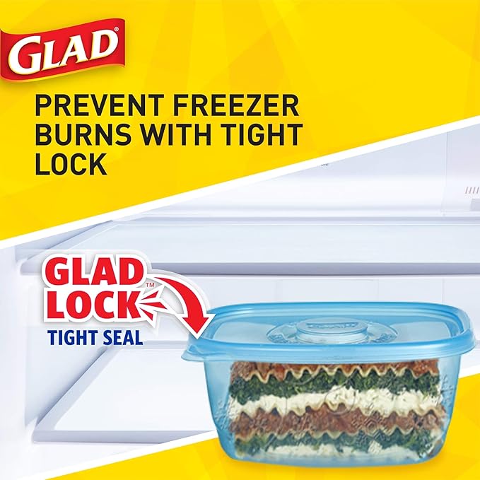 Gladware Freezerware Food Storage Containers, Large Rectangle Holds 64 Ounces of Food, 2 Count Set | Tupperware, Plastic Food Container, Meal Prep Container, Plastic Containers with Lids