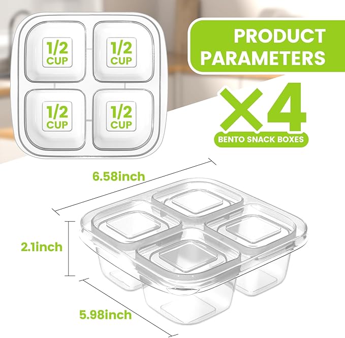 AQSXO Bento Snack Food Containers 10 Pcs, Divided Food Storage with Lids for Travel, Reusable Meal Prep Lunch Containers.