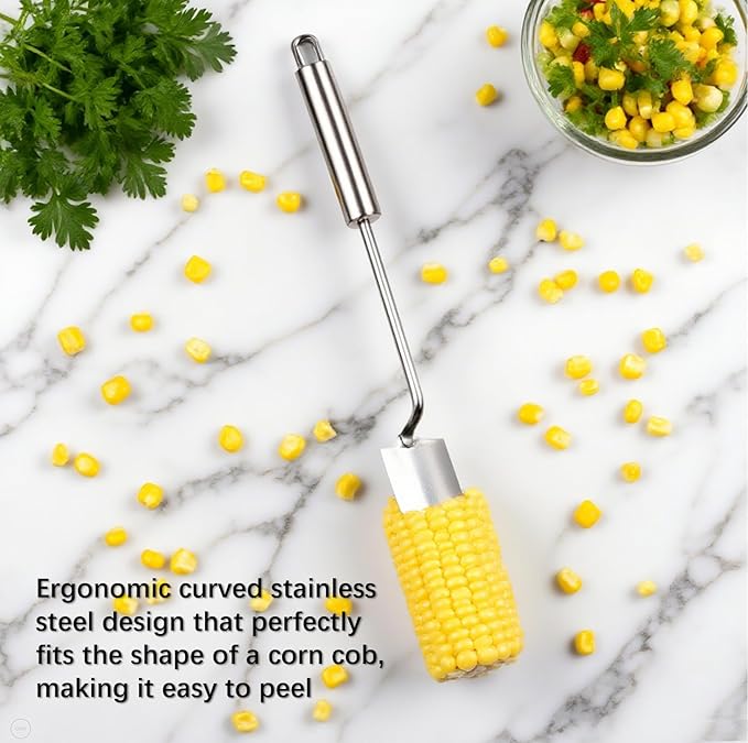 2025 NEW Long Handle Stainless Steel Corn Stripping Tool StripChef Corn Peeler for Corn on the Cob – Easy to Clean a must-have small tool in the kitchen (1 Pack)