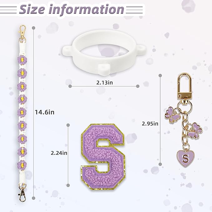 Cute Letter Charm Set Compatible with Owala Water Bottle 24 oz, 32 oz, 40 oz, Owala Kids, Owala Coffee Tumbler, Owala FreeSip – Includes Handle Strap, for Owala Accessories & Stanley Cup Accessories