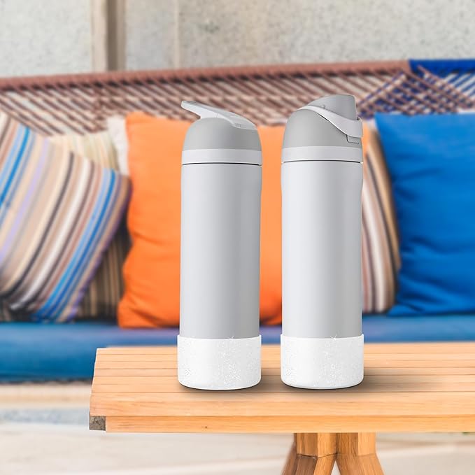 2PCS Silicone Water Bottle Boot for Owala 24oz, Protective Bottom Bumper Anti-Slip Sleeve for FreeSip, Twist, and Flip Stainless Steel Bottles, Dishwasher Safe and BPA Free(Shiny Silver)