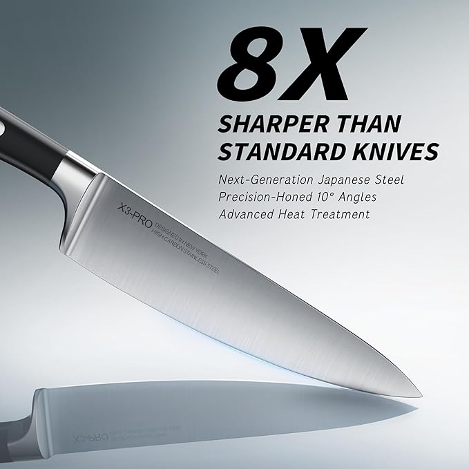 Knife Set with Block, Japanese 15 PCS Ultra Sharp Ktichen Knives Set, High Carbon Stainless Steel Knife Block Set with Sharpener, Professional Knives with Ergonomic Handle for Home Chefs