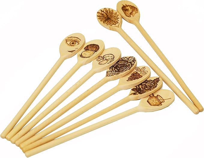 12PCS 12 Inch Long Wooden Spoons, Long Handle Wooden Cooking Mixing Oval Spoons Baking Cooking Tasting Stirring - Sauce Spoons. Made of Natural Beechwood