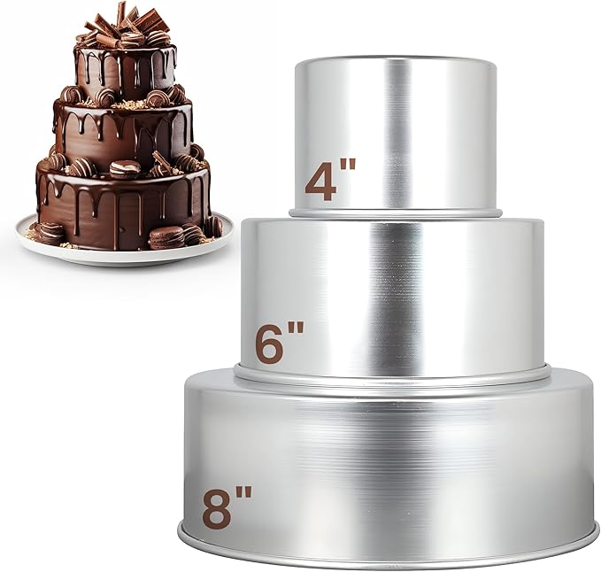 Aunt Shannon's Kitchen Tall Round Cake Pans - 4-inch, 6-inch, 8-inch Cake Pan Set for 3-Tiered Cake - Aluminum Cake Pans Sets for Baking Wedding or Birthday Cakes and More
