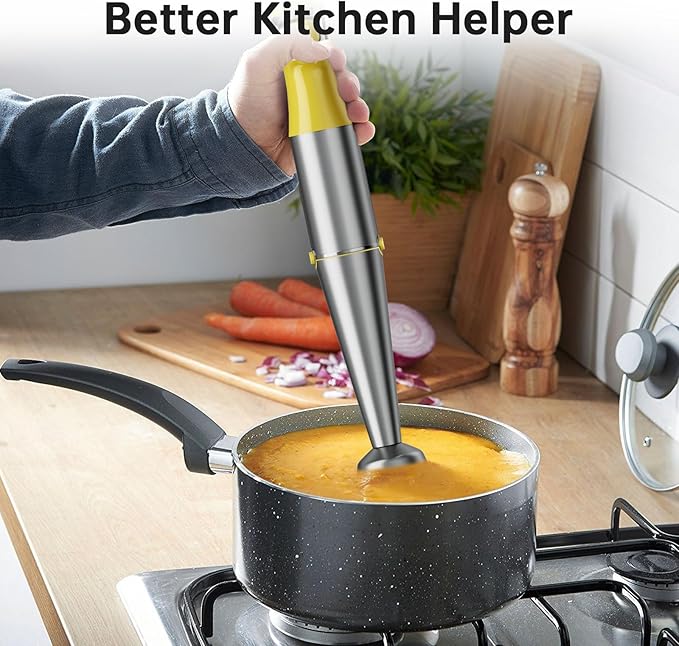 Immersion Blender Handheld Corded Hand Blenders Set 1100W, Trigger Variable Speed 5 in 1 Stick Emulsifier with Chopper, Whisk and Frother for Soup, Baby Food and Smoothies, Yellow