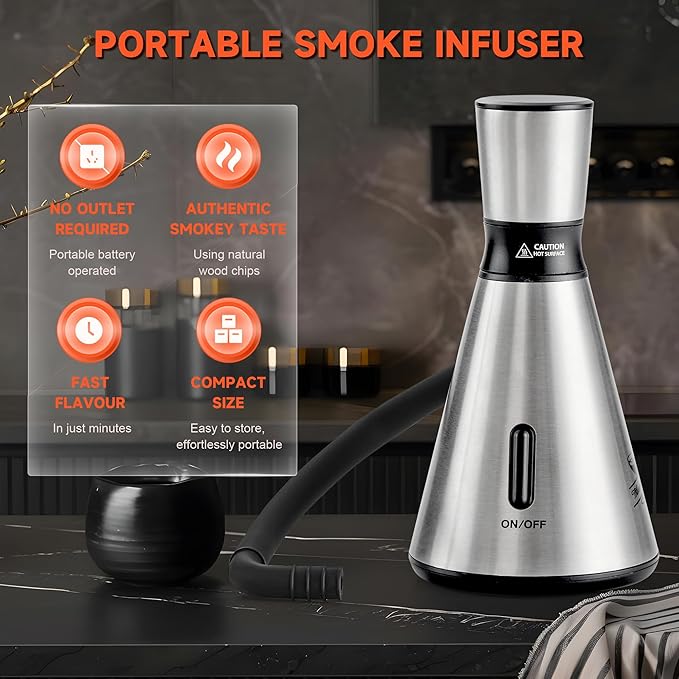 Elegant Cocktail Smoker Kit - Complete Whiskey Drink Smoking Gun with 8 Flavors of Wood Chips, Dome, and Accessories, Adds Flavor to Food and Drinks, Infuser Kit for Indoor Outdoor Use