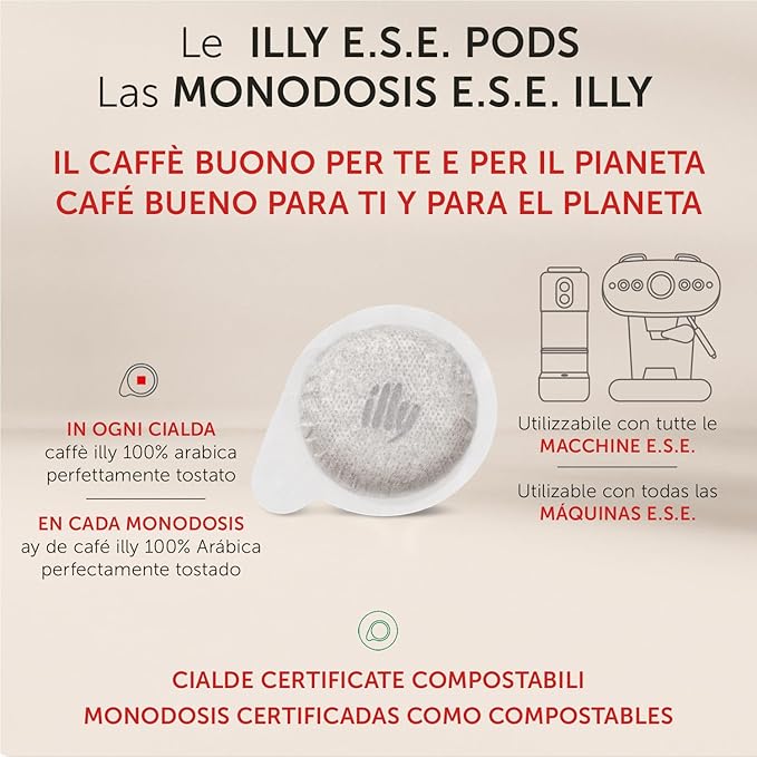 illy E.S.E. Coffee Pods - Single-Serve Capsules – Intenso Dark Roast - Notes Of Cocoa & Dried Fruit - For E.S.E Machines - Extraordinary Aroma & Body – 18 Count, 12 Pack