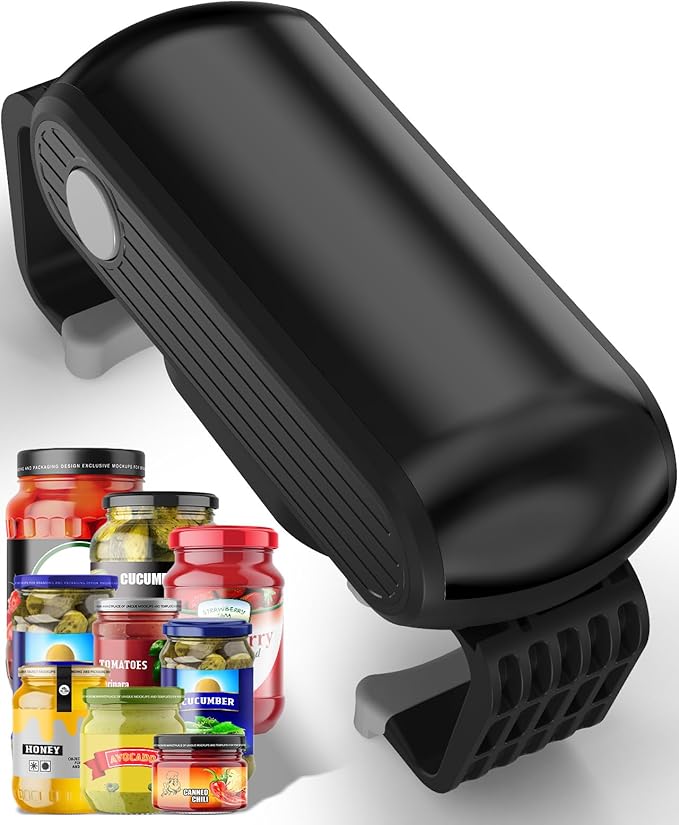 One Touch and High Torque Electric Jar Opener, Hands-Free Jar Opener for Seniors, Arthritis and Weak Hands, Fits Most Jar Sizes, Battery Operated Bottle Opener Essential Kitchen Tool, Grey+Black