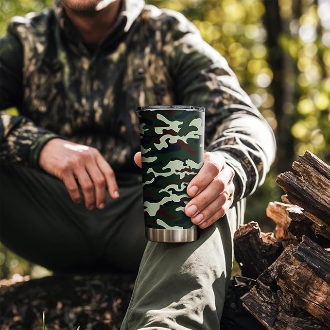 SANDJEST Camo Tumbler 20oz Stainless Steel Double Wall Insulated, Travel Coffee Cup Camouflage Gifts for Men Women, Hunting Lovers, Birthday Christmas
