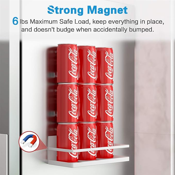 Thipoten Magnetic Spice Rack, Strong Magnetic Shelf with 2 Removable Hooks, Perfect Space Saver for Small Kitchen/Apartment, Awesome Metal Cabinet for Holding Spices, Jars, Salt, Beverage(White)
