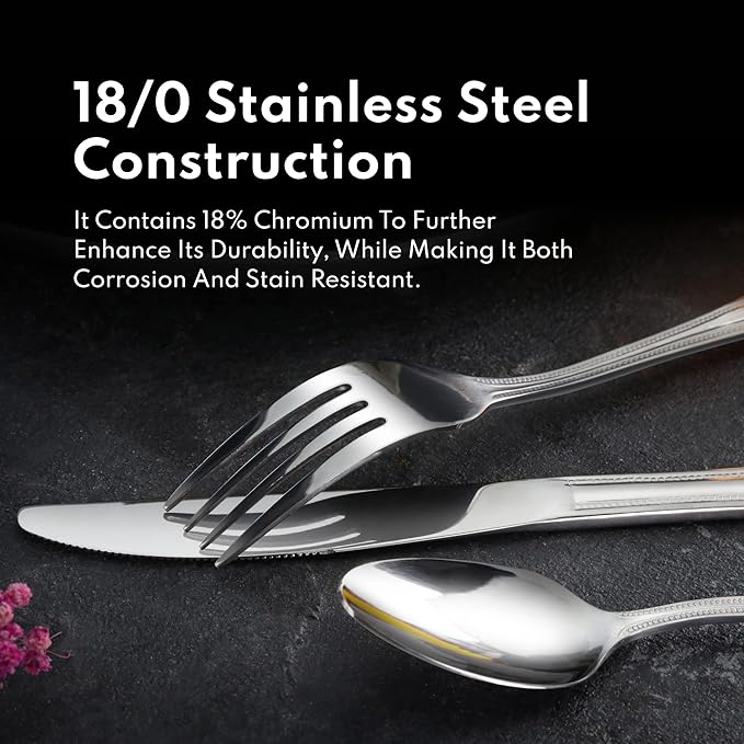 New Star Foodservice 58840 Stainless Steel Rose Pattern 3 Piece Flatware Set, Service for 12, Silver