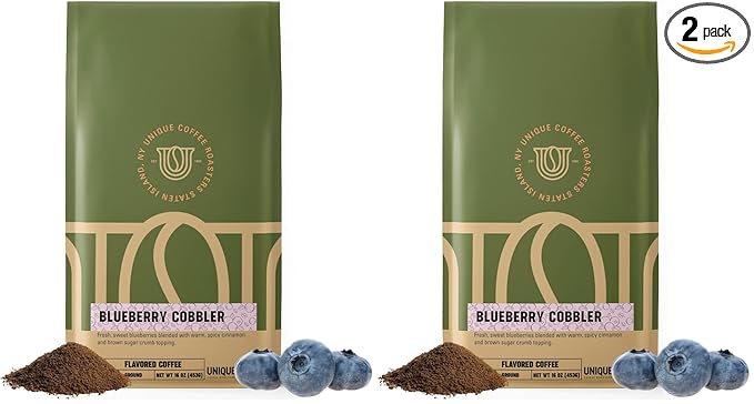 Blueberry Cobbler Flavored Ground Coffee, 1 LB (16 oz) bag, Medium Roast, 100% Arabica Premium Quality Flavor (Pack of 2)