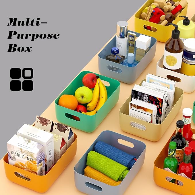 OWill 12 PCS Plastic Storage Bins and Baskets for Efficient Home Classroom Organization Small Containers in Multicolour for Kitchen, Cupboard box, and Bathroom Organizer on Shelves and Tubs