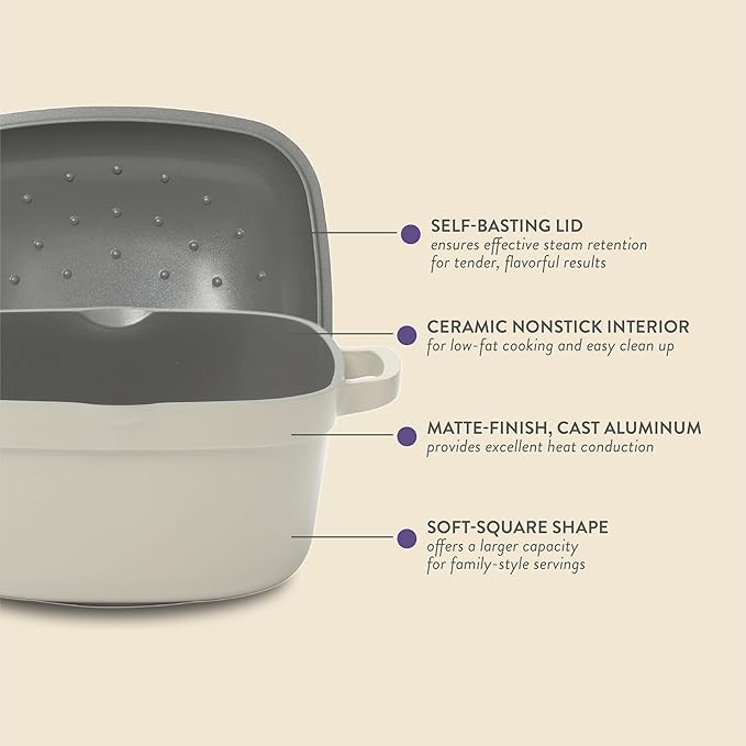 Crock-Pot Northvale Cast Aluminum Lightweight Durable 5.2 Quart Heavy Duty Dutch Oven Pot With Lid, Oven Safe, Dual Handles - Matte Linen White