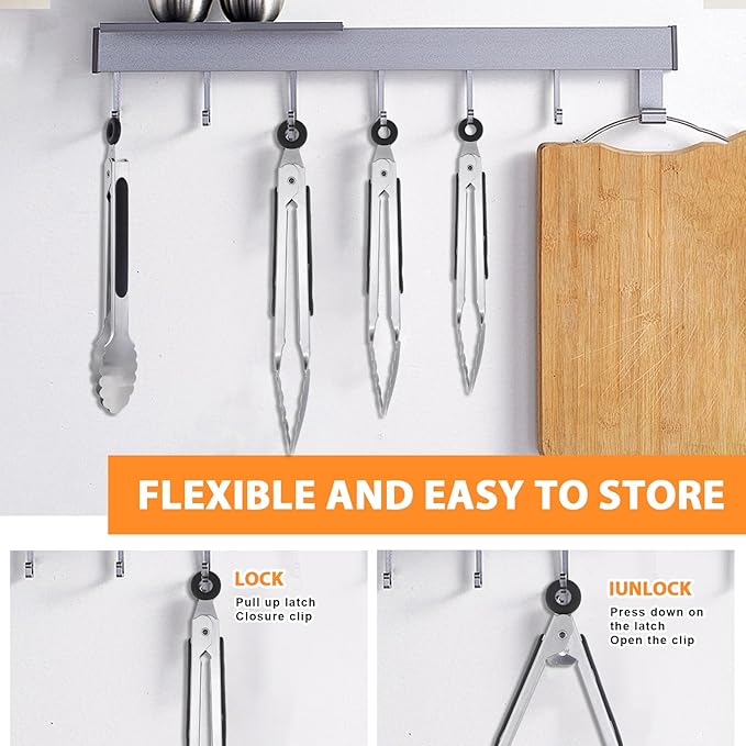 12 Pcs Stainless Steel Serving Tongs for Cooking, 7" 9" 12" Heavy Duty Metal Lockable Kitchen Salad Tongs Small Grill Tong for Food, BBQ, Toaster, Non-slip Grip