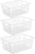 iPEGTOP Wire Freezer Stroage Baskets, 13.4 inch Set of 3 Farmhouse Storage Bins Basket Freezer Storage Organizer Bins with Handles for Kitchen Cabinets, Pantry, Closets, Bedrooms, Bathrooms- White
