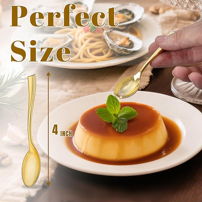 WDF 300PCS Plastic Gold Mini Spoons - 4 Inches Gold Plastic Desserts Spoons, Heavy Duty Disposable Spoons Perfect for Coffee, Cake, Appetizers,Ice Cream,Wedding,Thanksgiving