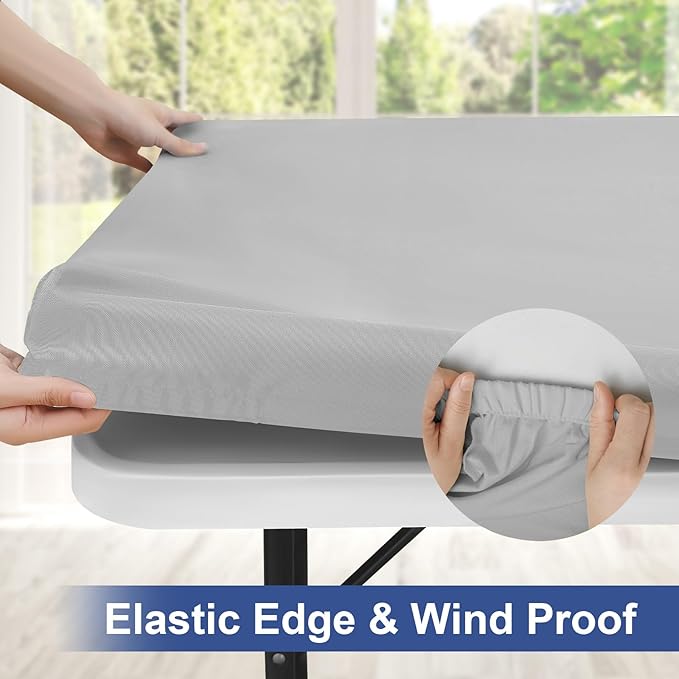 homing Rectangle Table Cloth Cover, Waterproof Polyester Elastic Fitted Tablecloth, Fits for 4 Foot Folding Tables, Washable Table Protector for Picnic, Camping, Outdoor (Light Grey, 30" x 48")