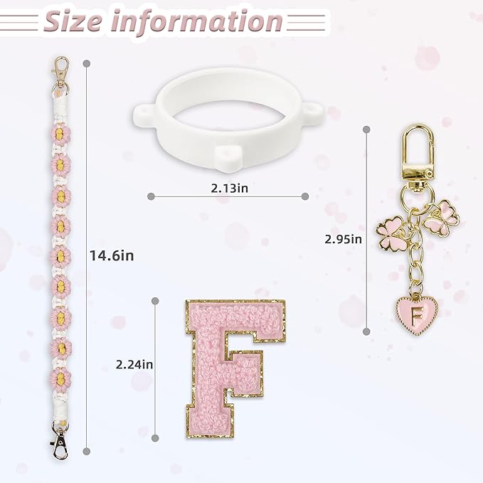 Cute Letter Charm Set Compatible with Owala Water Bottle 24 oz, 32 oz, 40 oz, Owala Kids, Owala Coffee Tumbler, Owala FreeSip – Includes Handle Strap, for Owala Accessories & Stanley Cup Accessories